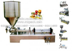 ماكينات صناعية صغيرة ، مكينة نصف أتوماتيك حجمية  لتعبئة المواد اللزجة كالمربي و تعبئة العسل و تعبئة المعجنات موديل 404 ماركة المهندس منسي